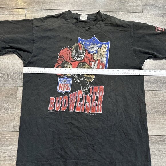 Vintage 90s Budweiser NFL Distressed T Shirt Size XL Black C.G.W 1993 - Picture 10 of 11